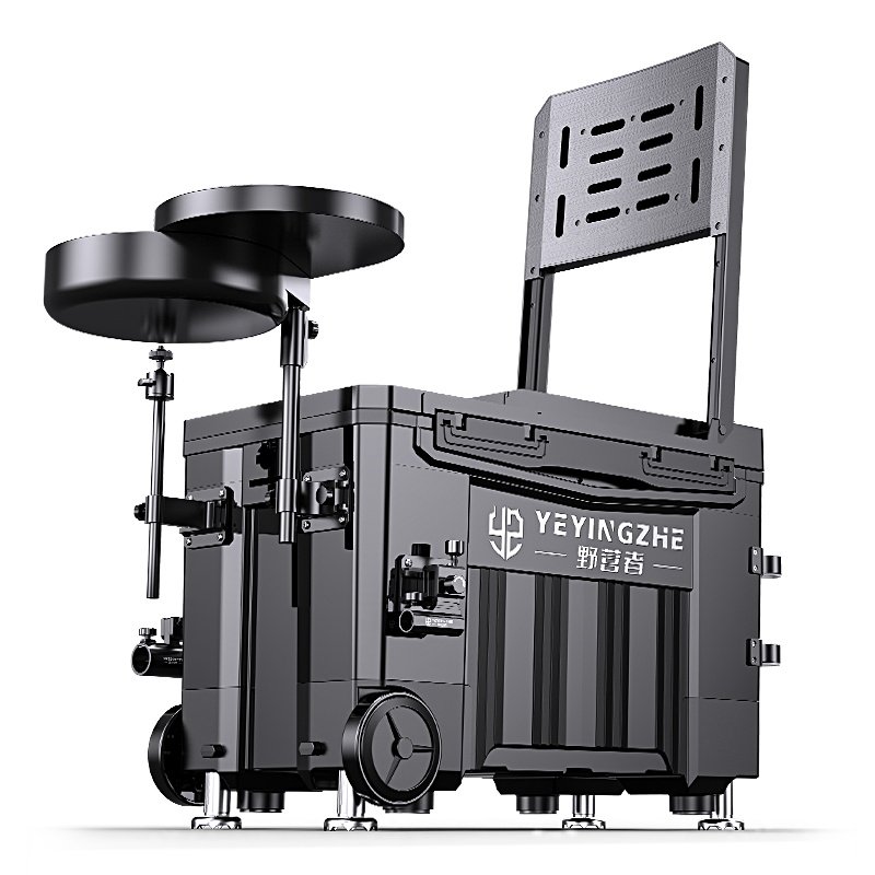 Camper's 2023 new fishing box full of gear with a wheeled super-light multi-purpose fishing tank